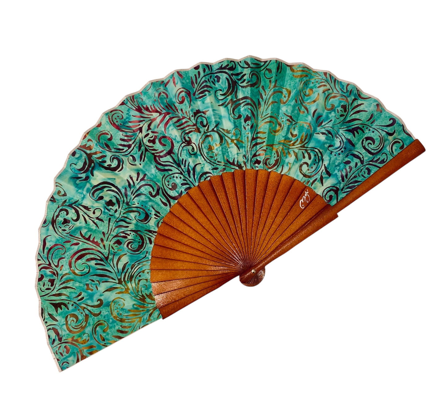 Abanico de madera de abedul con tela pintada