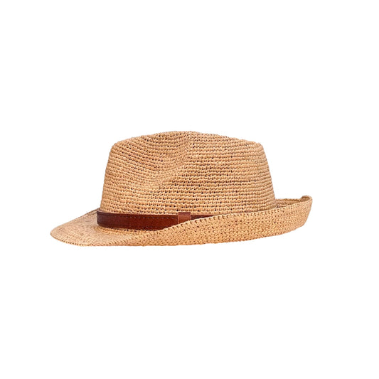 RAFFIA TRILBY HAT WITH LEATHER BAND