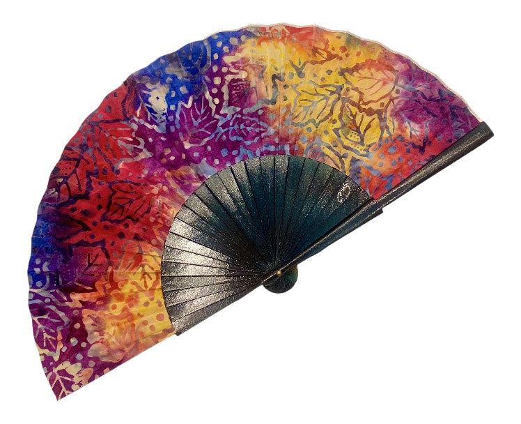 Abanico de madera de abedul con tela pintada