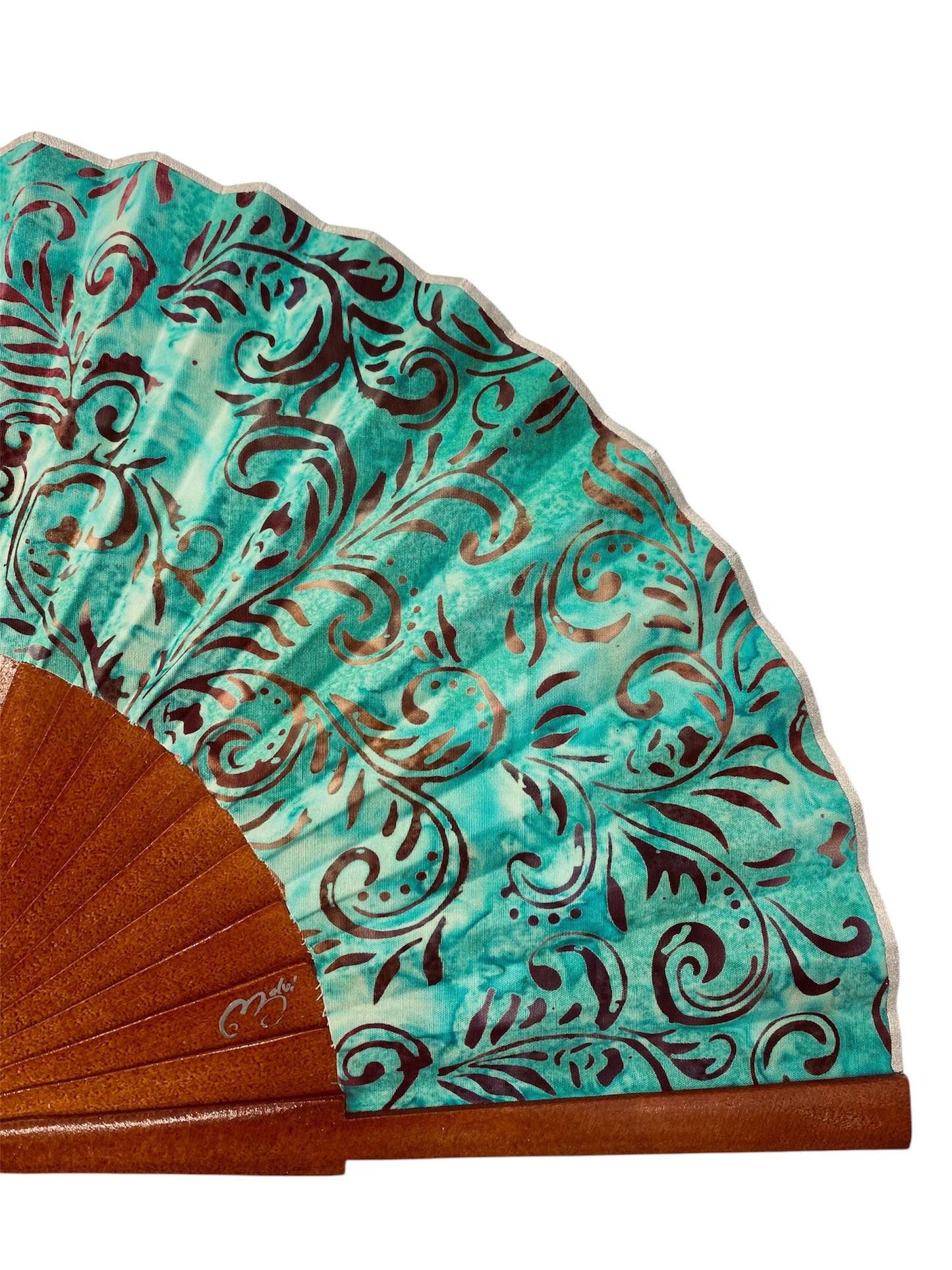 Abanico de madera de abedul con tela pintada