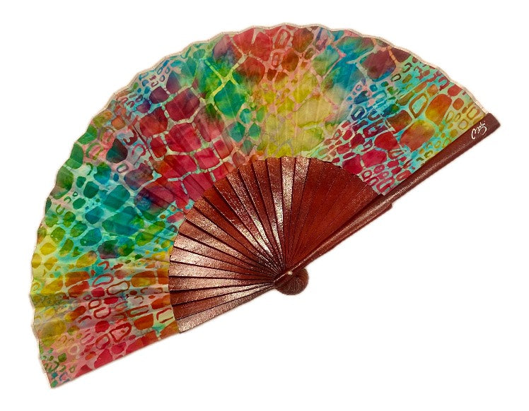 Abanico de madera de abedul con tela pintada