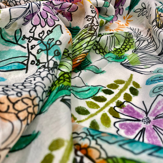 PRINTED SILK SHAWL-FLOWER DESIGN