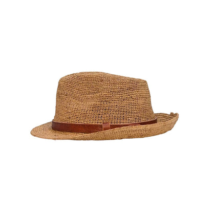 RAFFIA TRILBY HAT WITH LEATHER BAND