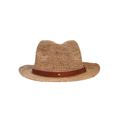 RAFFIA TRILBY HAT WITH LEATHER BAND