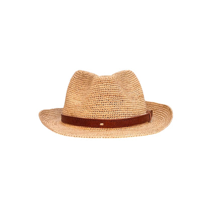 RAFFIA TRILBY HAT WITH LEATHER BAND