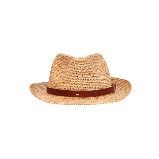 RAFFIA TRILBY HAT WITH LEATHER BAND