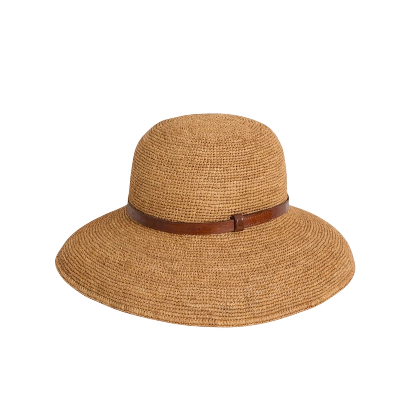 WIDE-BRIM RAFFIA HAT WITH A LEATHER BAND