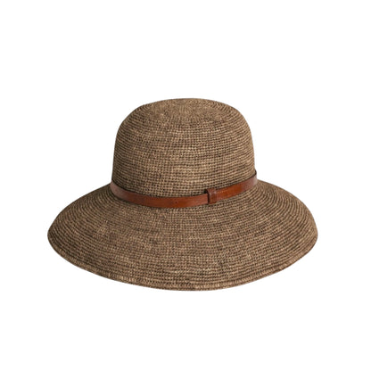 WIDE-BRIM RAFFIA HAT WITH A LEATHER BAND