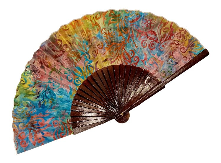 Abanico de madera de abedul con tela pintada