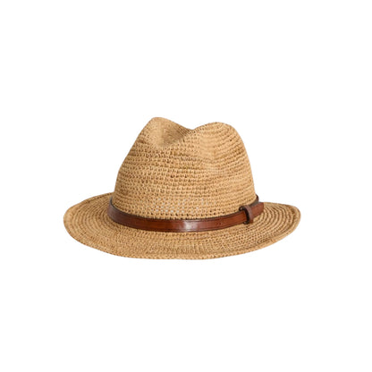 RAFFIA HAT WITH LEATHER BAND