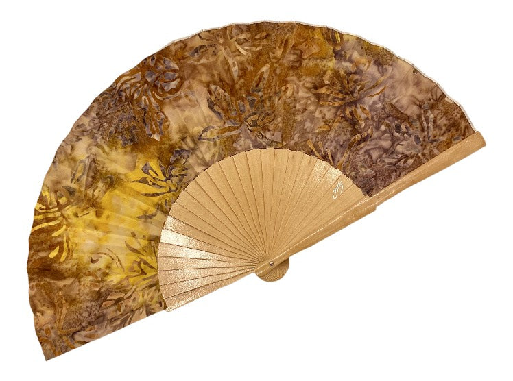 Abanico de madera de abedul con tela pintada