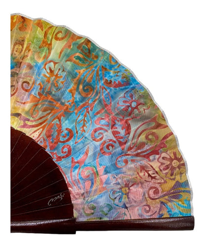 Abanico de madera de abedul con tela pintada