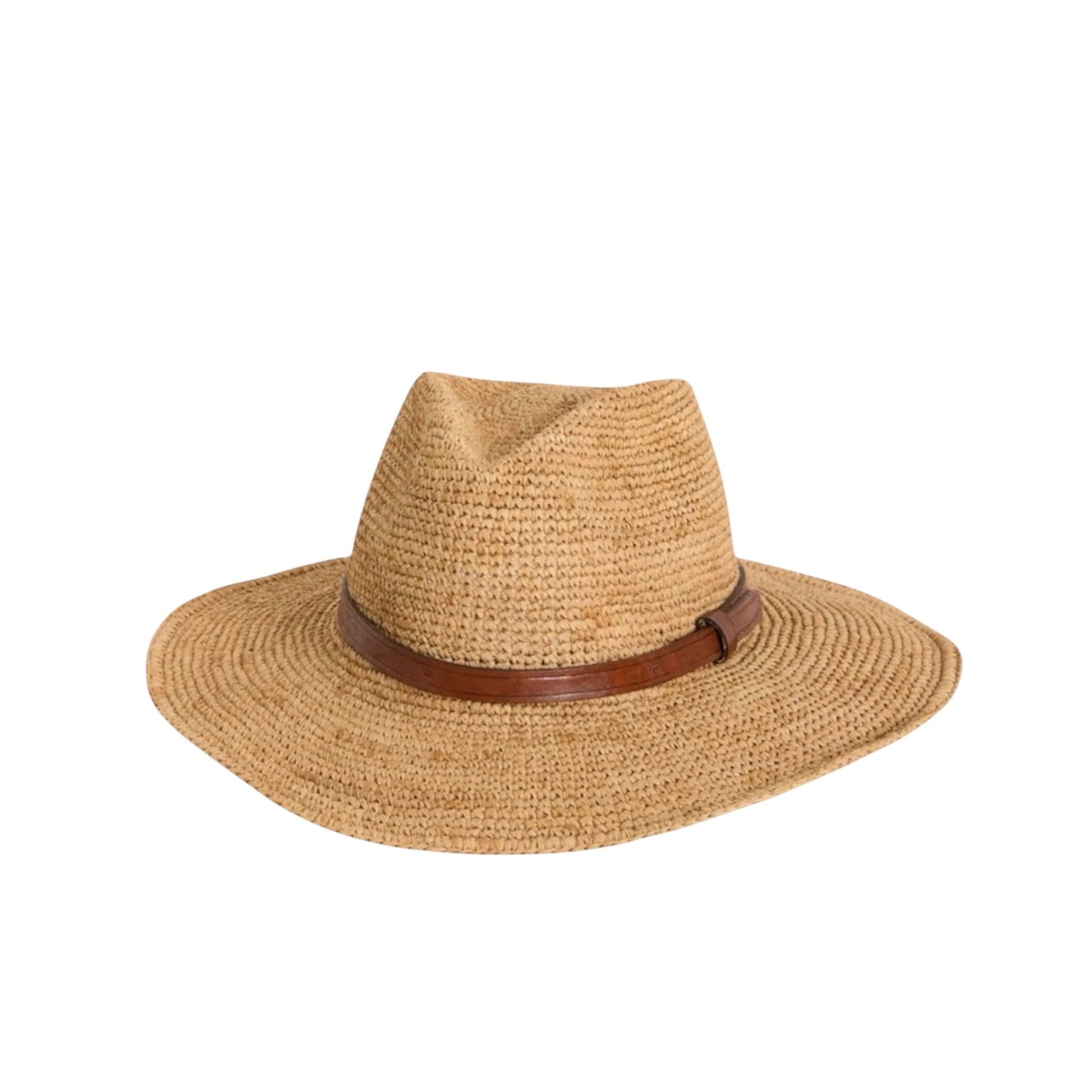 RAFFIA HAT WITH LEATHER TRIM