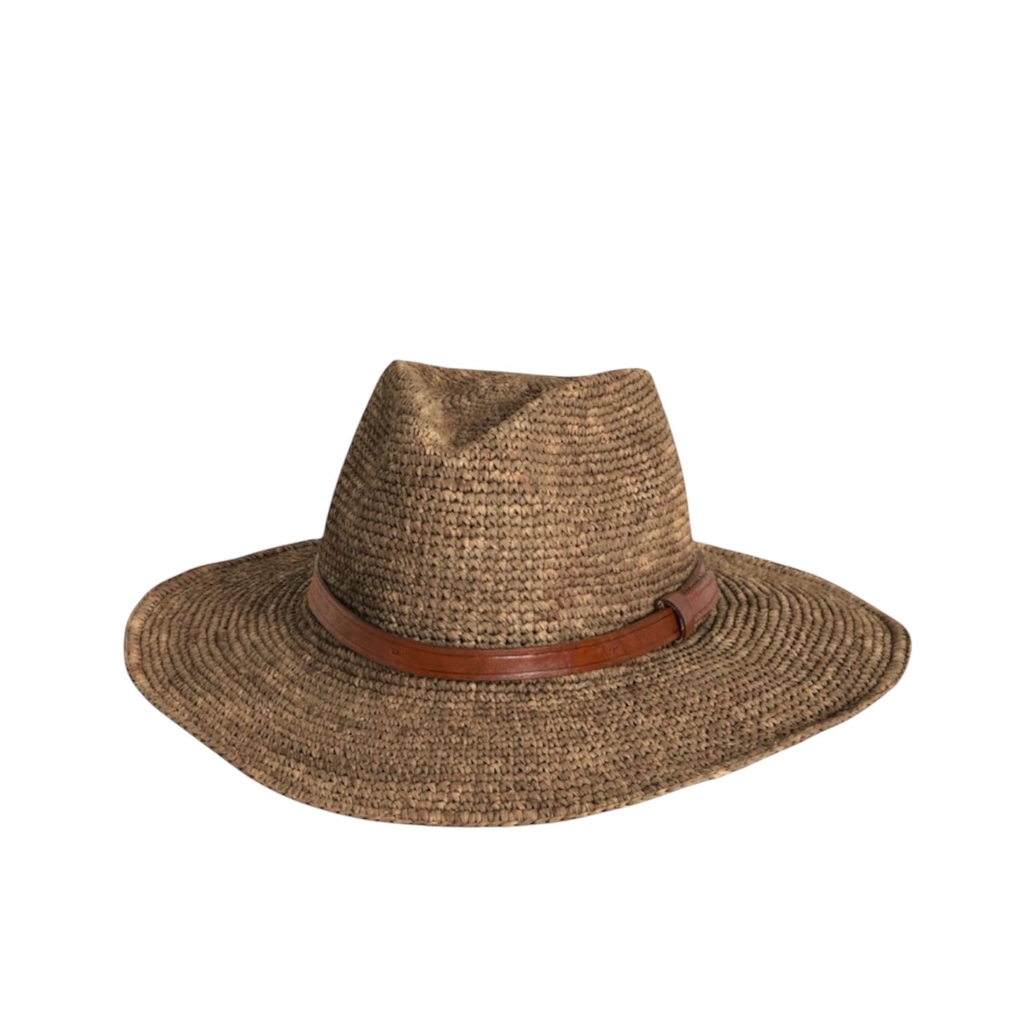 RAFFIA HAT WITH LEATHER TRIM