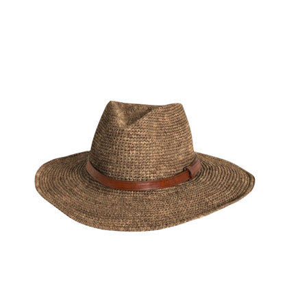 RAFFIA HAT WITH LEATHER TRIM