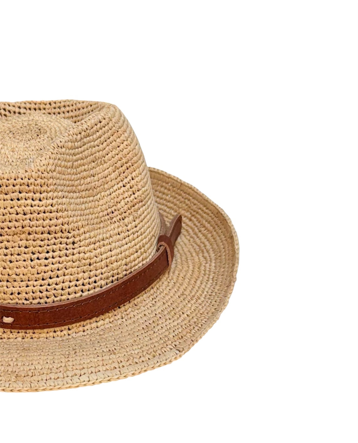 RAFFIA TRILBY HAT WITH LEATHER BAND