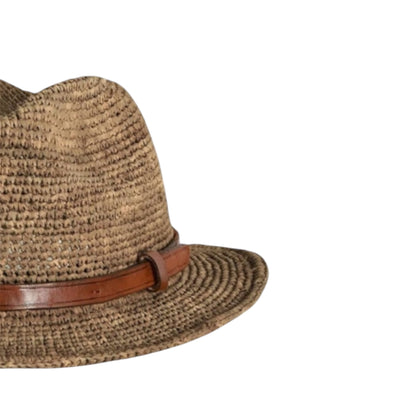 RAFFIA HAT WITH LEATHER BAND