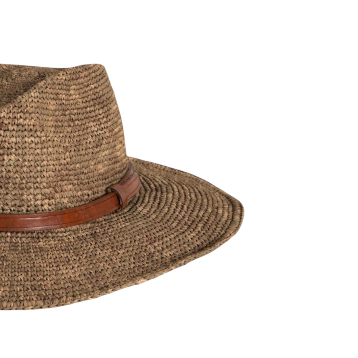 RAFFIA HAT WITH LEATHER TRIM