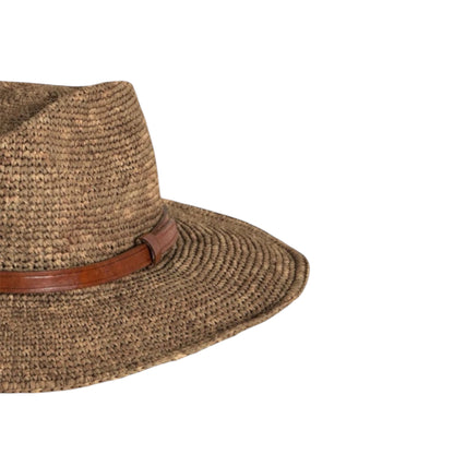 RAFFIA HAT WITH LEATHER TRIM