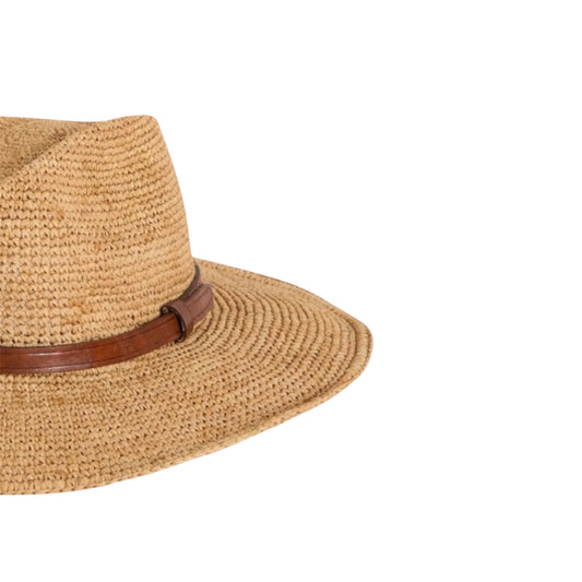 RAFFIA HAT WITH LEATHER TRIM